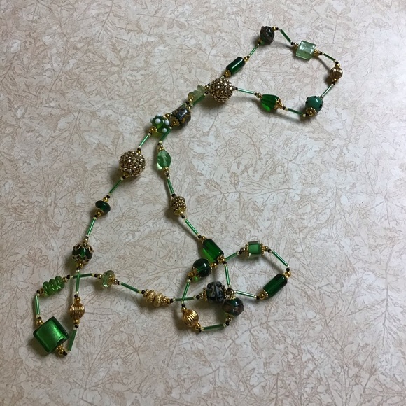HandCrafted Green & Gold long Necklace about 38" OOAK, new, never worn,  #26 - Picture 5 of 8